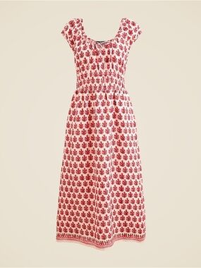 J. Crew cap sleeve midi dress in block print linen - 2X - warm sesame red